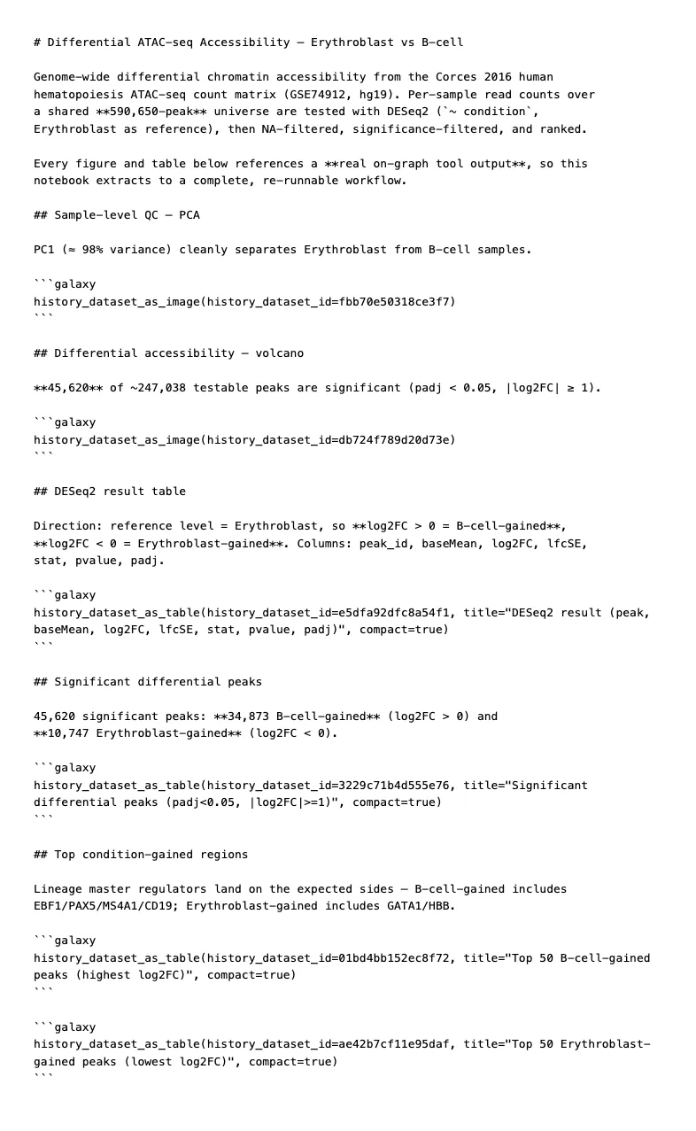Differential ATAC-seq notebook source in the Galaxy editor